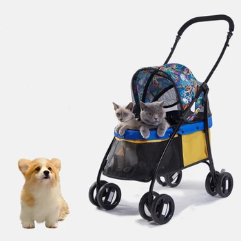 Panoramic skylight summer breathable pet stroller  One-click foldable pet stroller