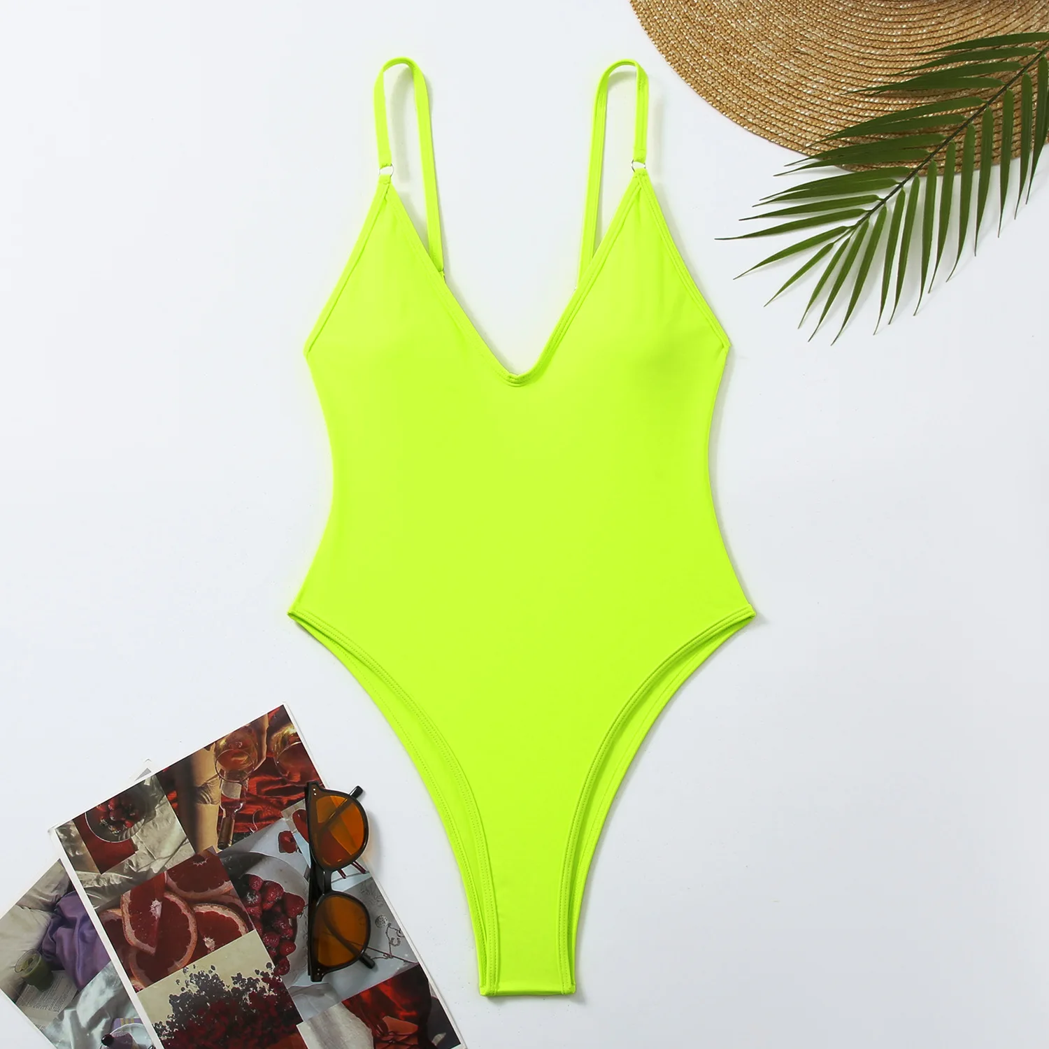 Low Moq Stock Solid Color Open Back High Leg Sexy Women's One-piece Swimsuit