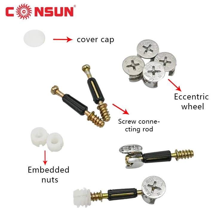 CONSUN 3 in 1 Screw Furniture Connection Metal Mini Fix Accessories