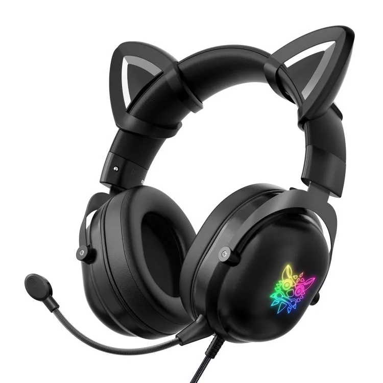ONIKUMA X11 ゲーミングヘッドセット、取り外し可能な猫耳付きRGB
