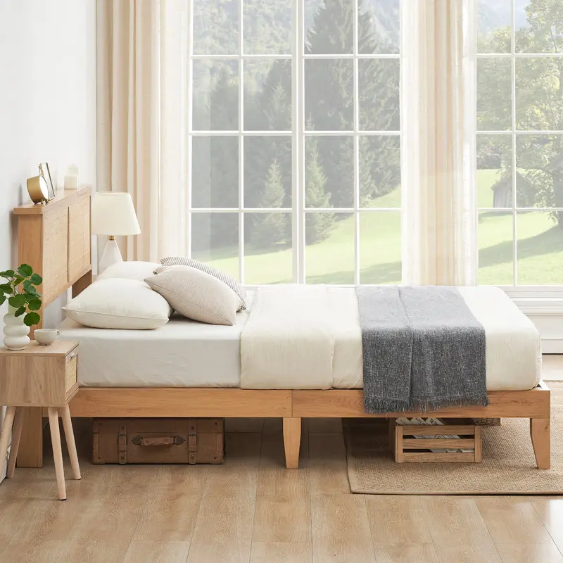 Kainice Japanese Joinery Style Base Set Use for Bedroom Hotel Double Single Bed Simple king Soft Bamboo Boho Bed Frame