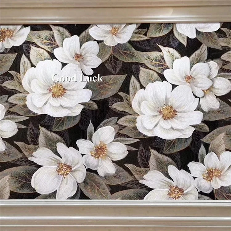 Customized Handmade Flower Patterns Glass Mural Art Mosaic Tile for Wall details