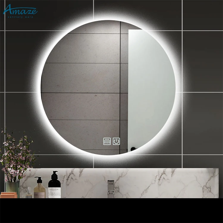 Modern bathroom anti fog round mirror intelligent led wall mount sensor touch defogger mirror smart manufacture