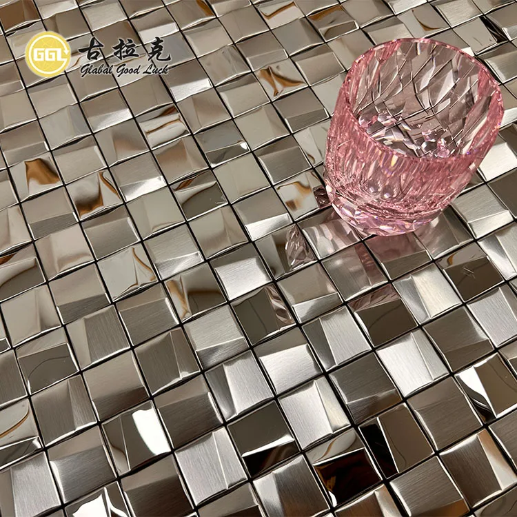 Sliver Metal Mosaic Tile 3D Stainless Steel Mosaic Backsplash Square Metal Mosaic Tile