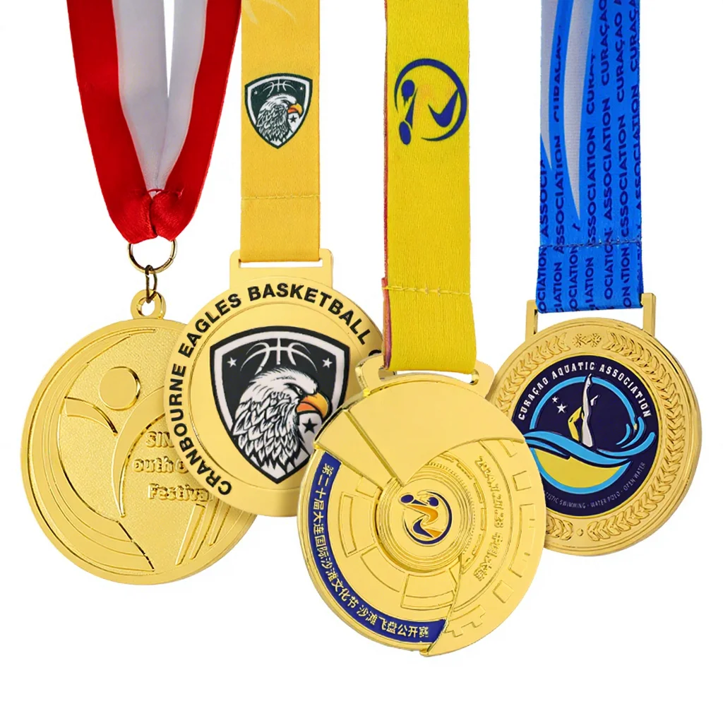 Medalha Esportiva Dourada Personalizada com Fitas, Gravação, Esmalte 3D, Medalha Metálica Personalizada, Medalha de Basquete, Maratona
