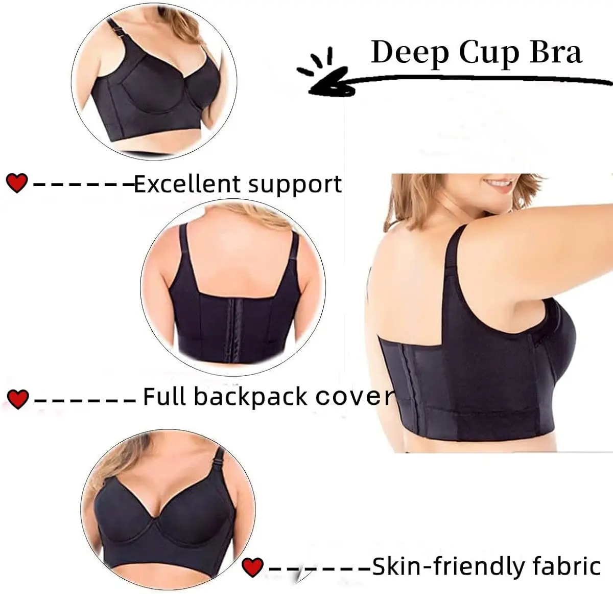 Women Deep Cup Bra Hide Back Fat Full Back Coverage Bra With Shapewear