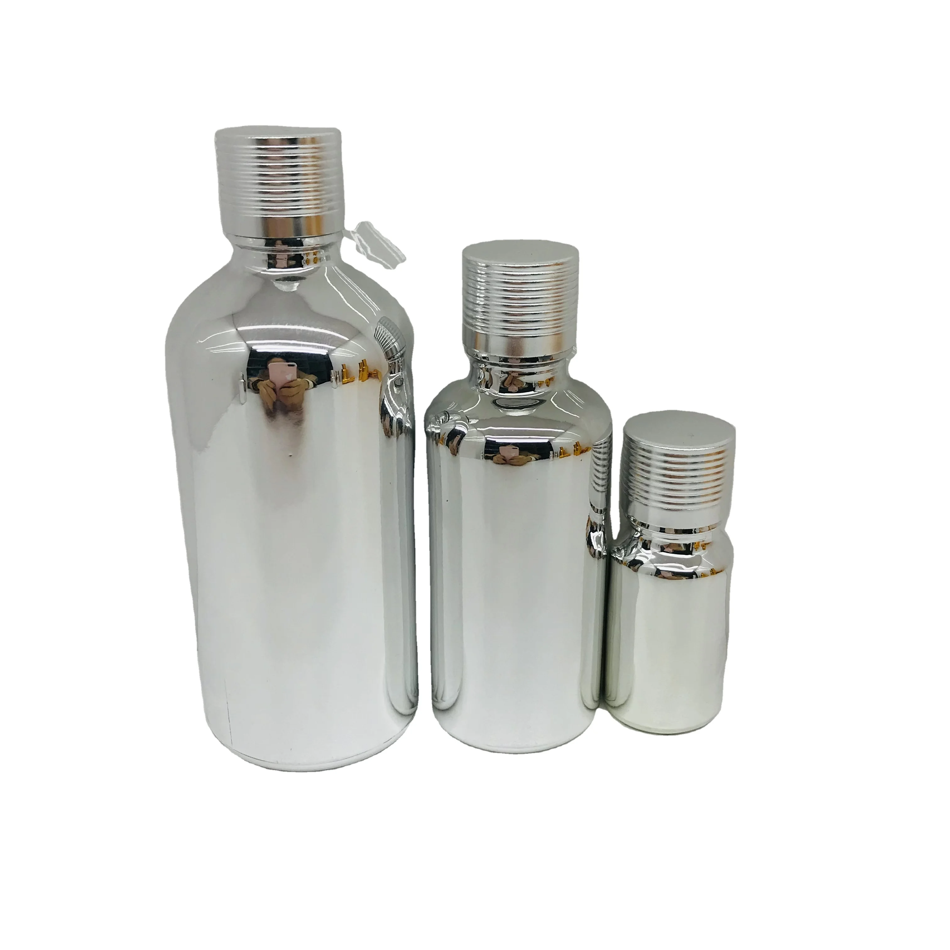 Botella de perfume con aceite esencial de vidrio plateado galvanizado con reductor de orificio de 10 ml, 15 ml, 20 ml, 30 ml, 50 ml, 100 ml