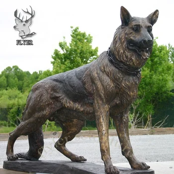 ライフサイズの大型ドイツシェパード犬ブロンズ像 - ガーデン装飾用