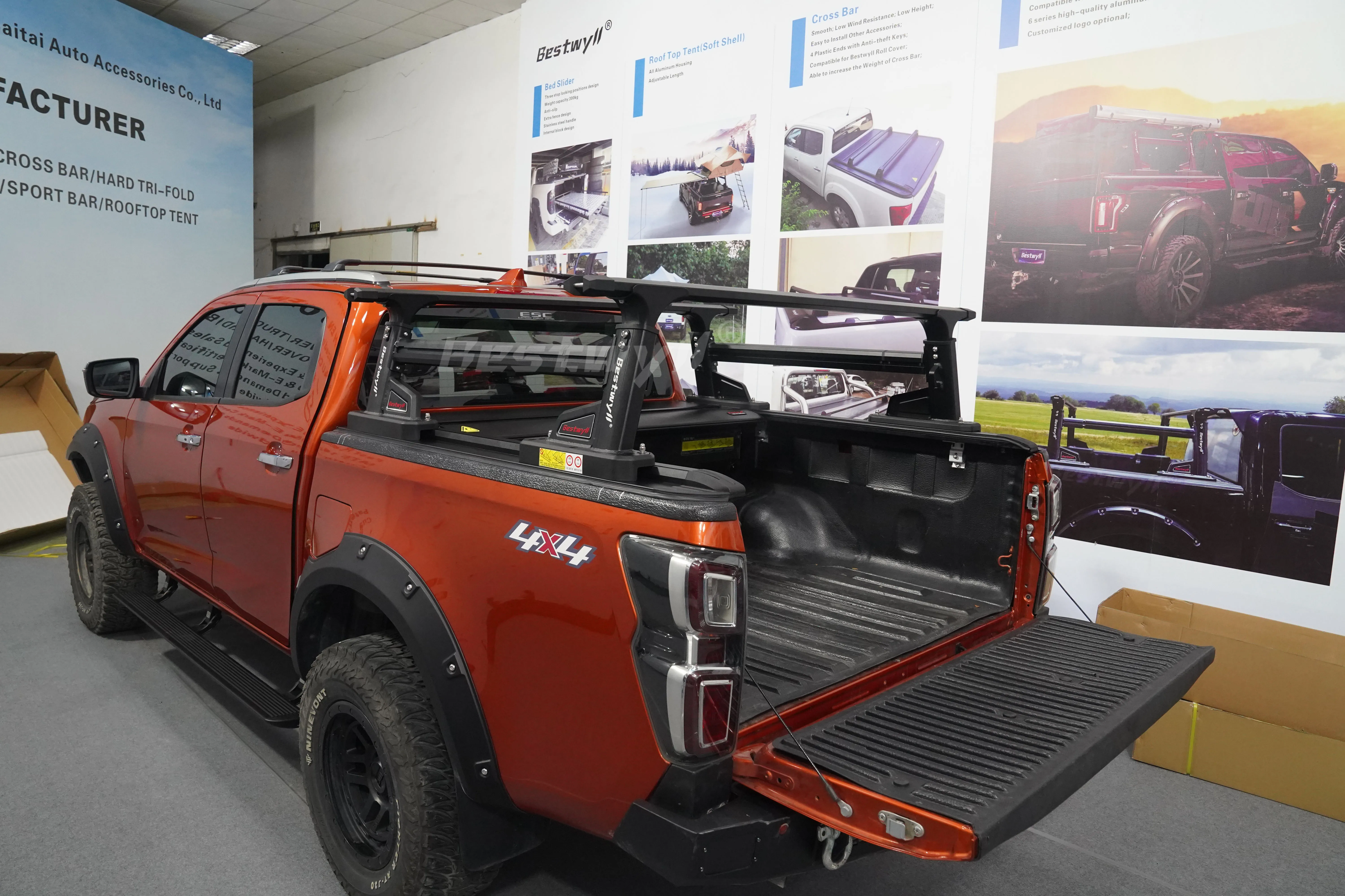 BESTWYLL Car Accessories Heavy Duty Pick up Universal Tub Rack Truck Bed Ladder Racks for Pickups Truck Bed Rack for Isuzu Dmax