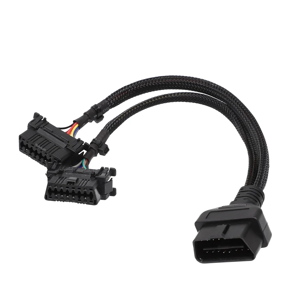 product military grade 30cm obd obd2 j1962 16 pin male female connector 1 to 2 splitter extension cable-2