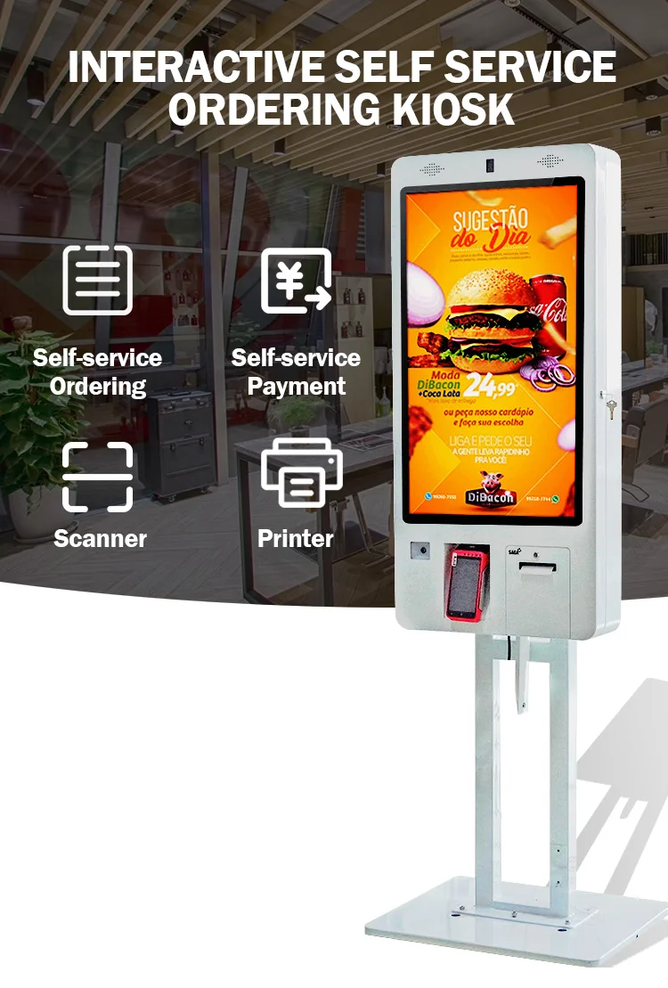 Slim and Durable Wall-Mounted Self-Order Kiosk with Anti-Glare Display, Secure Payment and Cloud-Based Menu Management