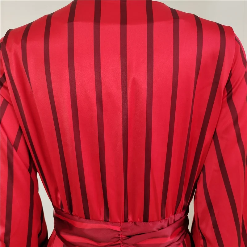 A4298 Christmas Wholesale Dress Red V Neck Striped Satin Ladies New Sexy Fall Dresses 2021