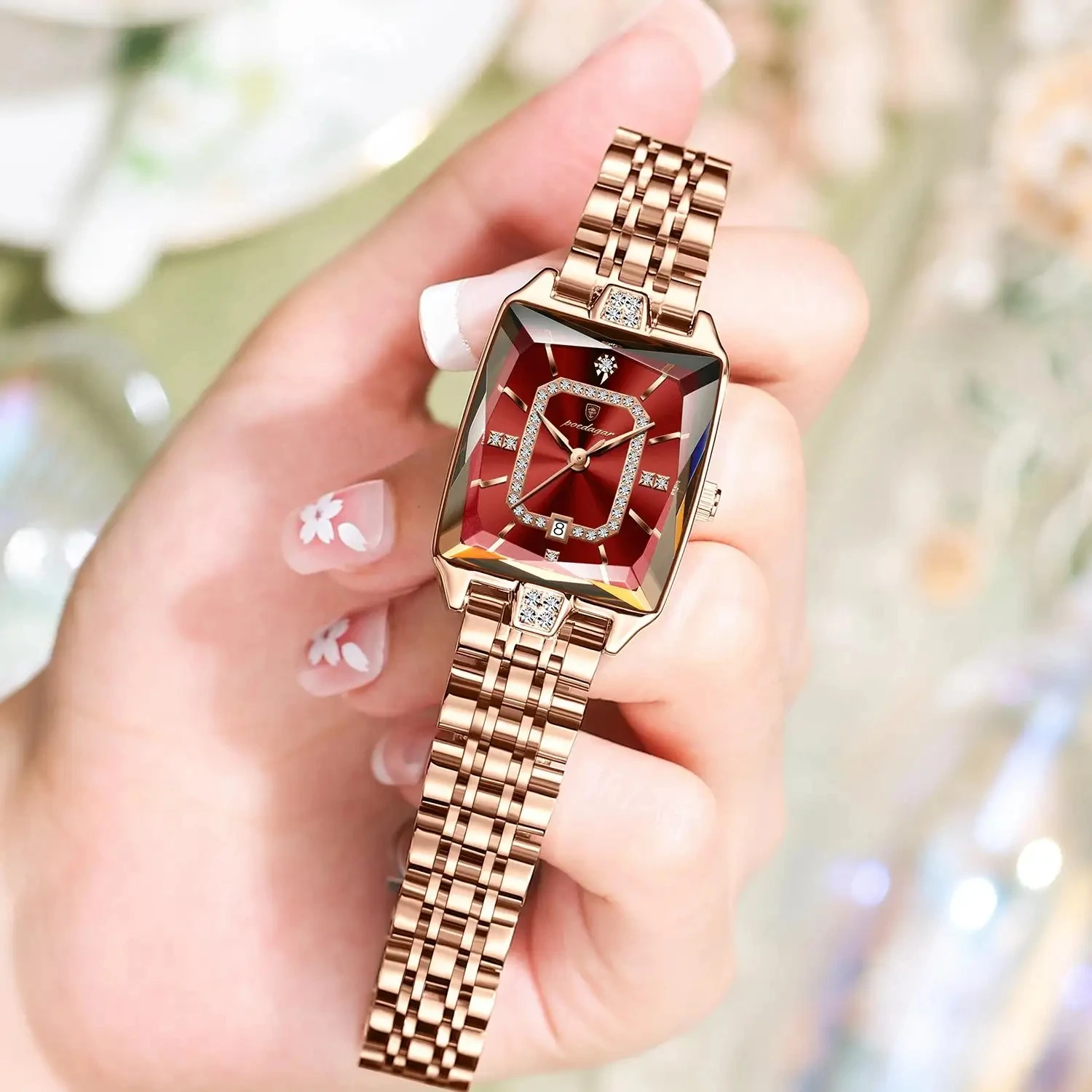 Women\'s Silver Red Stainless Steel Luxury Ladies Waterproof Writs Diamond Watch Watches Women with Date Silver Stainless Steel Luxury Ladies  main image 4