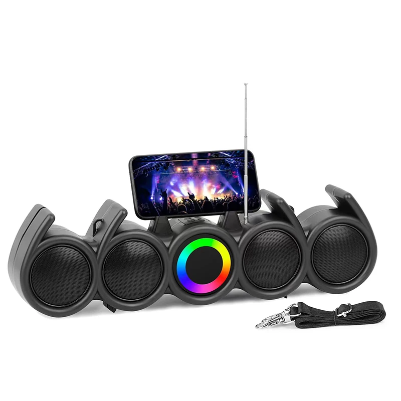 Portable Outdoor RGB LED Colorful Light Stereo BT Woofer Speaker Mini Rechargeable Plastic Bass Speaker with Active FM Radio