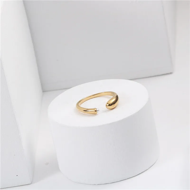 Europe Design Women One Head Big One Head Small Pearl Stainless Steel Open Ring