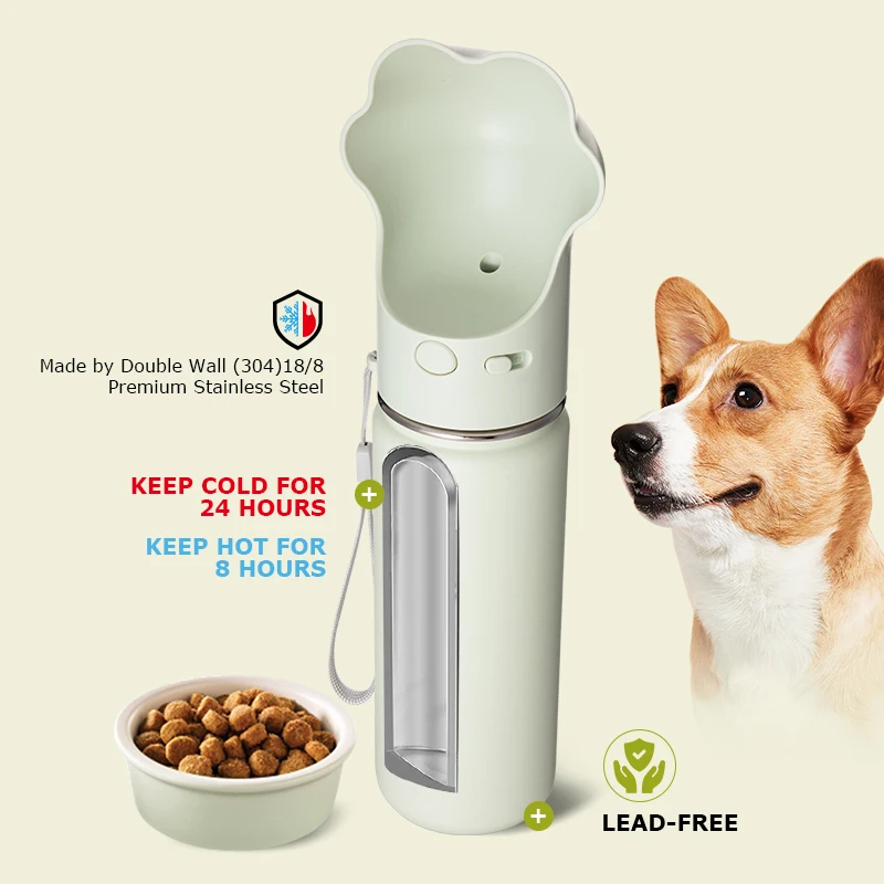 2024 New Design Cute Paw Pattern 18 oz 3 in 1 Pet Customization Water Bottle Feeders with Detachable Dog Bowl for Pets Outdoor