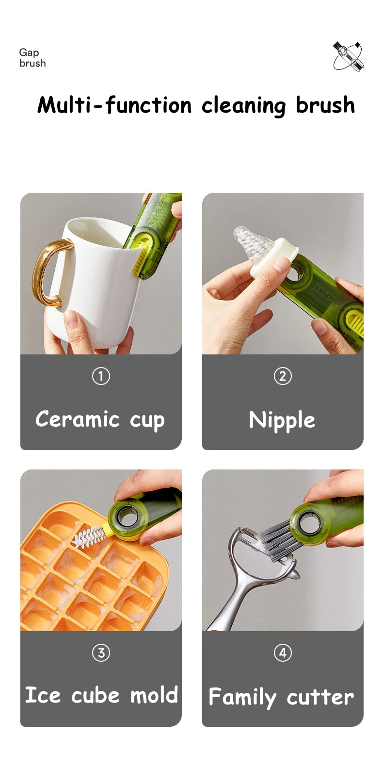 Factory Wholesale 3 in 1Tiny Cleaning Brush Cup Lid Cleaner Brushes Mini Multi-Functional Crevice for Cleaning Baby Bottles