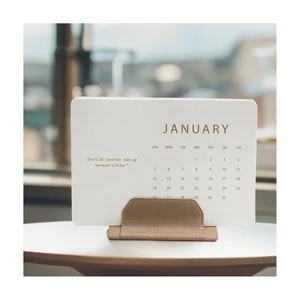 Mini Design Pu Leather Desk Calendar 2026 Yearly Monthly Planner Printing Office Supply Desktop Calendar with Inspiration Quotes