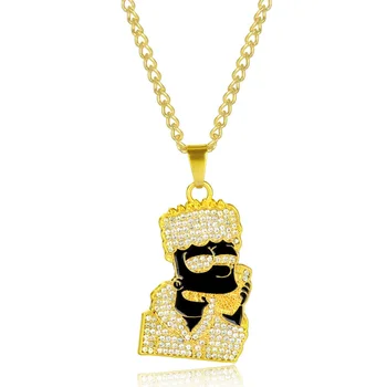 2020 Hip Hop Jewelry Cartoon Simpsons Head Pendant Necklaces Women Men Gold Silver Long Chain Enamel Necklace Hiphop Wholesale