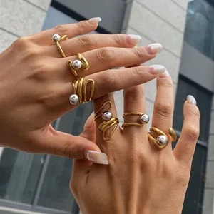 MW Women's Simple & Stylish 18K Gold-Plated Stainless Steel Ring - Two-Tone, Irregular Line Design, Open & Adjustable