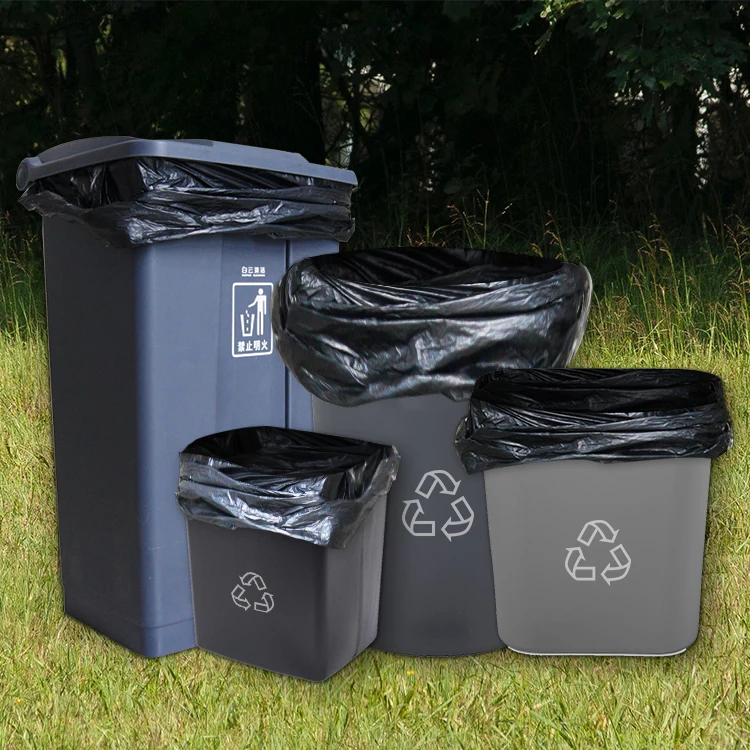 Trash Bags with logo Environment Friendly Jumbo Oxo Big Plastic Garden Waste Rubbish 2401 Flat Black Garbage Bags