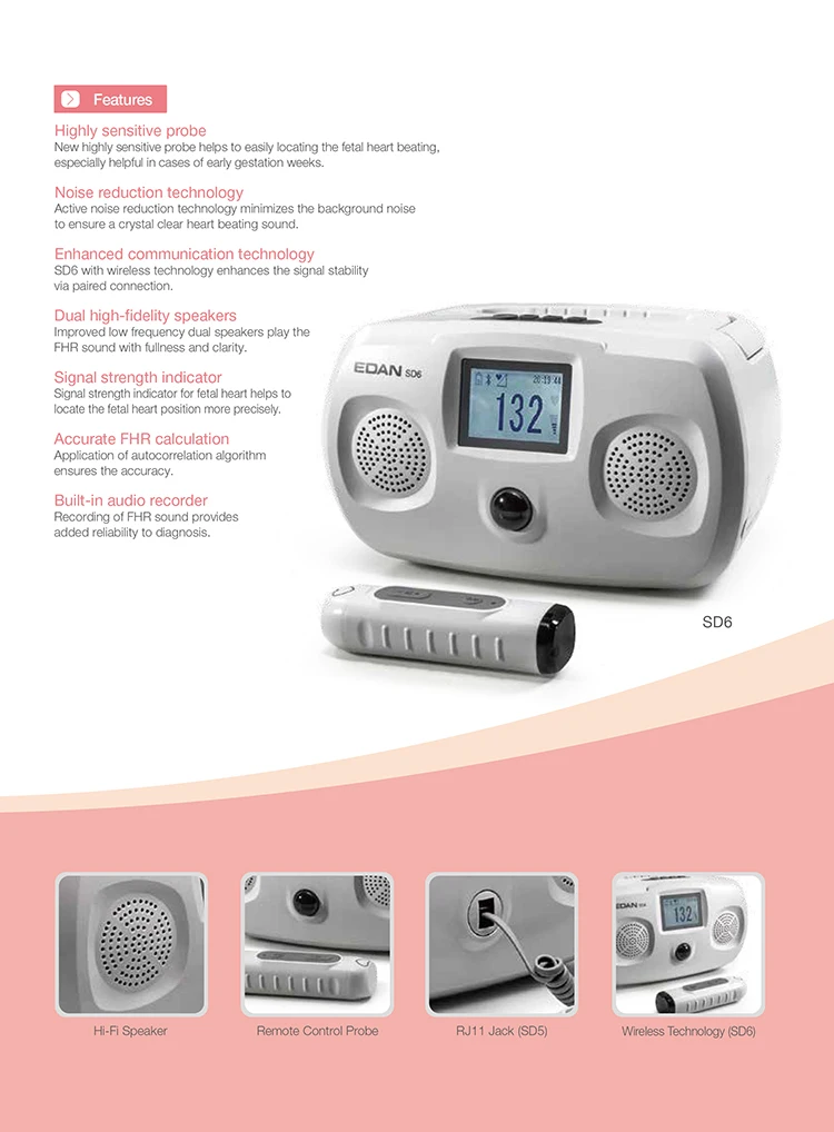 Edan Wireless Probe Bluetooth Fhr Sd6 Ultrasonic Fetal Heart Doppler