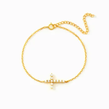 Hot Selling Jewelry 925 Sterling Silver Cross Adjustable 18k Gold Plated  Bracelet For women