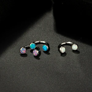 Body Piercing Jewelry ASTM F136 Titanium Gold Plated Double Colorful Opal Stones Nose Rings for Women & Children's Trendy