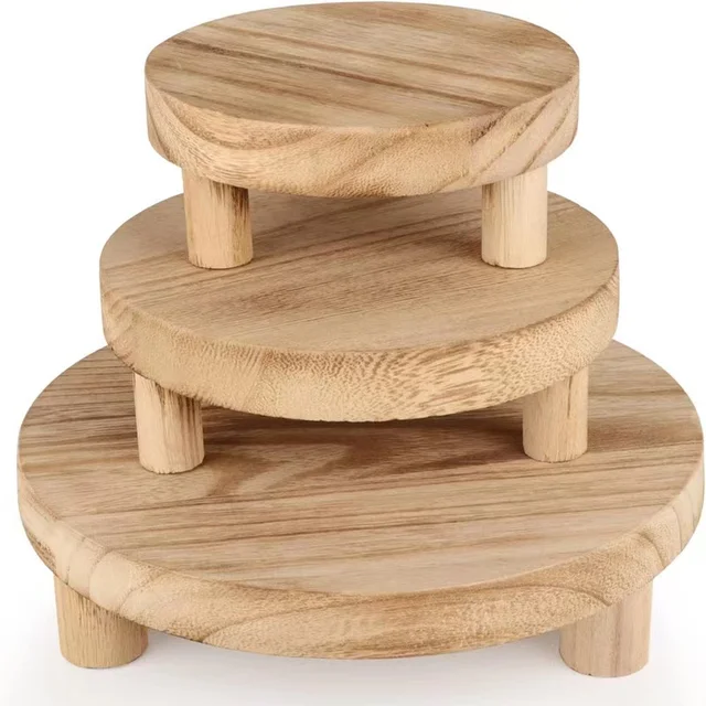 Wholesale 3 PCS Table Wooden Display Tray Buffet Cake Dessert Display Wooden Pedestal Stand Household Decoration