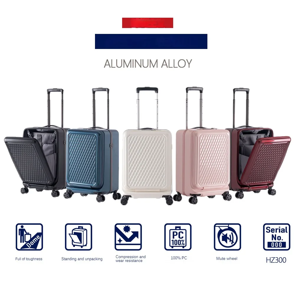 2024 Carry On Front Opening Suitcases Durable Travel Case Lightweight