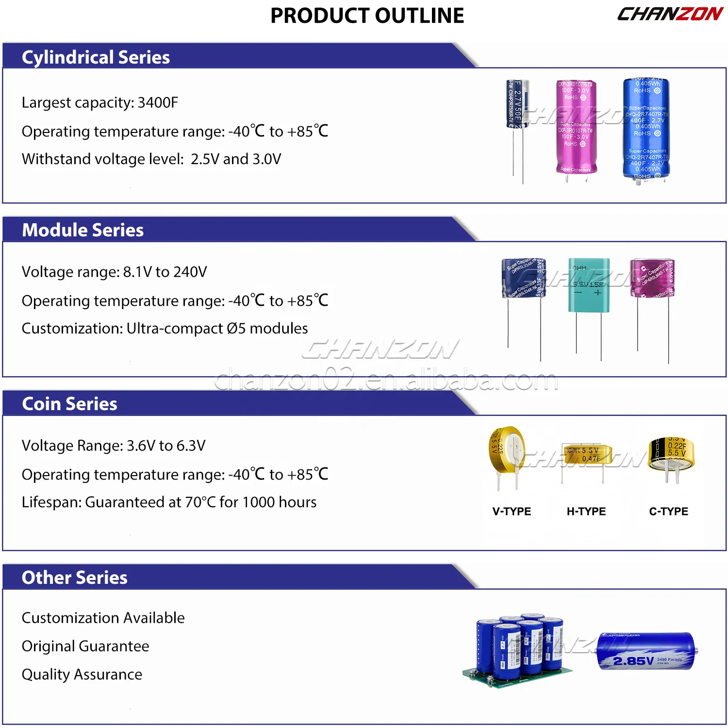 Full Range 2.7V 3V 3.8V 4.2V 5.5V 6V 8.1V 0.1F - 3400F Super Farad Capacitors EDLC Supercapacitor Double Layer Ultra Capacitor
