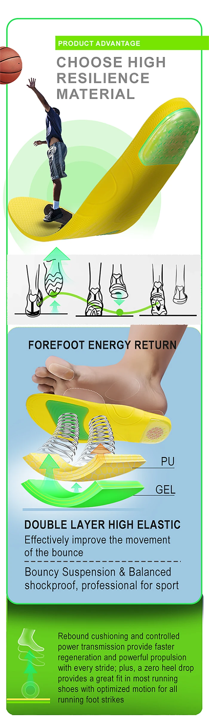 product joghn sports shoes men shoe cushion plantillas para calzado impact absorption shock absorption air cell basketball insoles-39