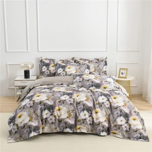 Queen Size Vintage Style Sheet Set Customized Digital Printed Duvet Cover Set 3D Flower Bedding Sets