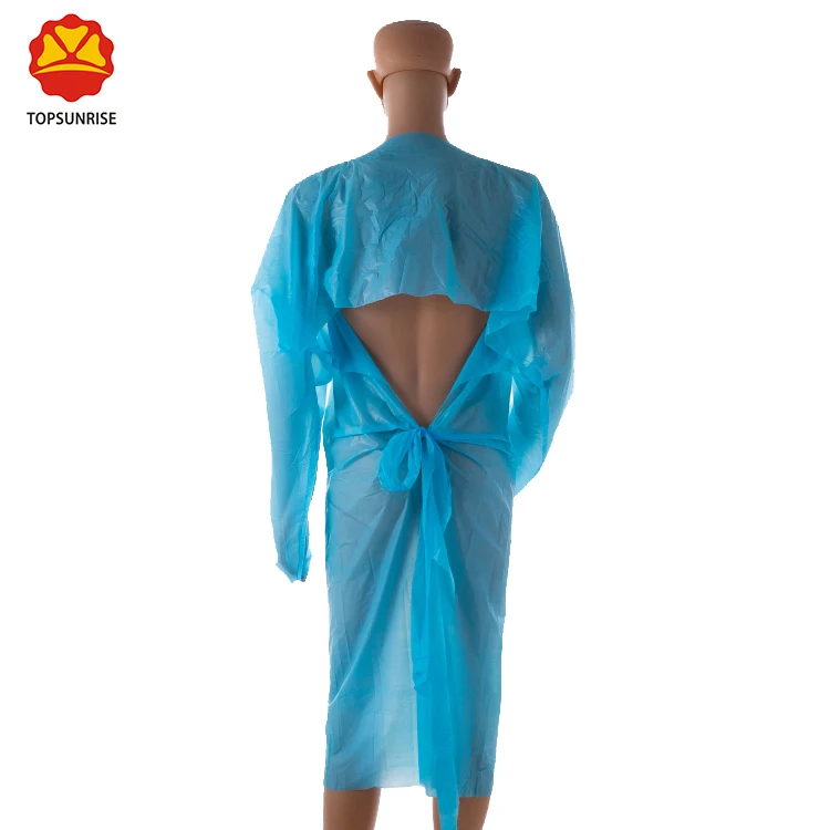 
50gsm OEM cpe medical isolation gowns/ disposable hospital gown with thumb loop 