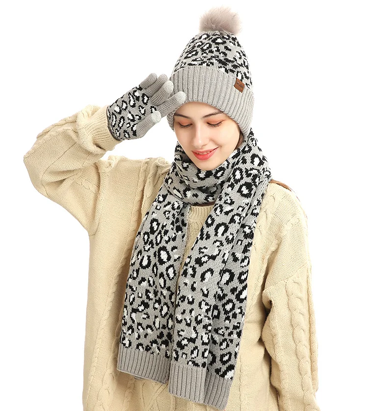leopard print hat scarf and gloves set