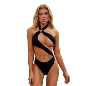 Women's Summer New Hot Openwork Bikini Swimsuit Set Women's Solid Color Sexy All-in-one Swimsuit Set