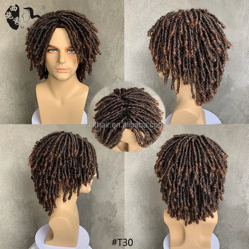Short Braided Wig for Man Afro Curl Crochet Twist Hair Dreadlocks Wig Natural Synthetic Wig Layered Breathable Faux Locs Braids
