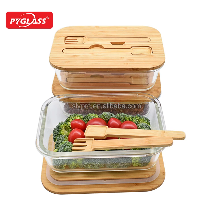 Microwave Oven Safe Glass Meal Prep Food Container With Fork Spoon Lid