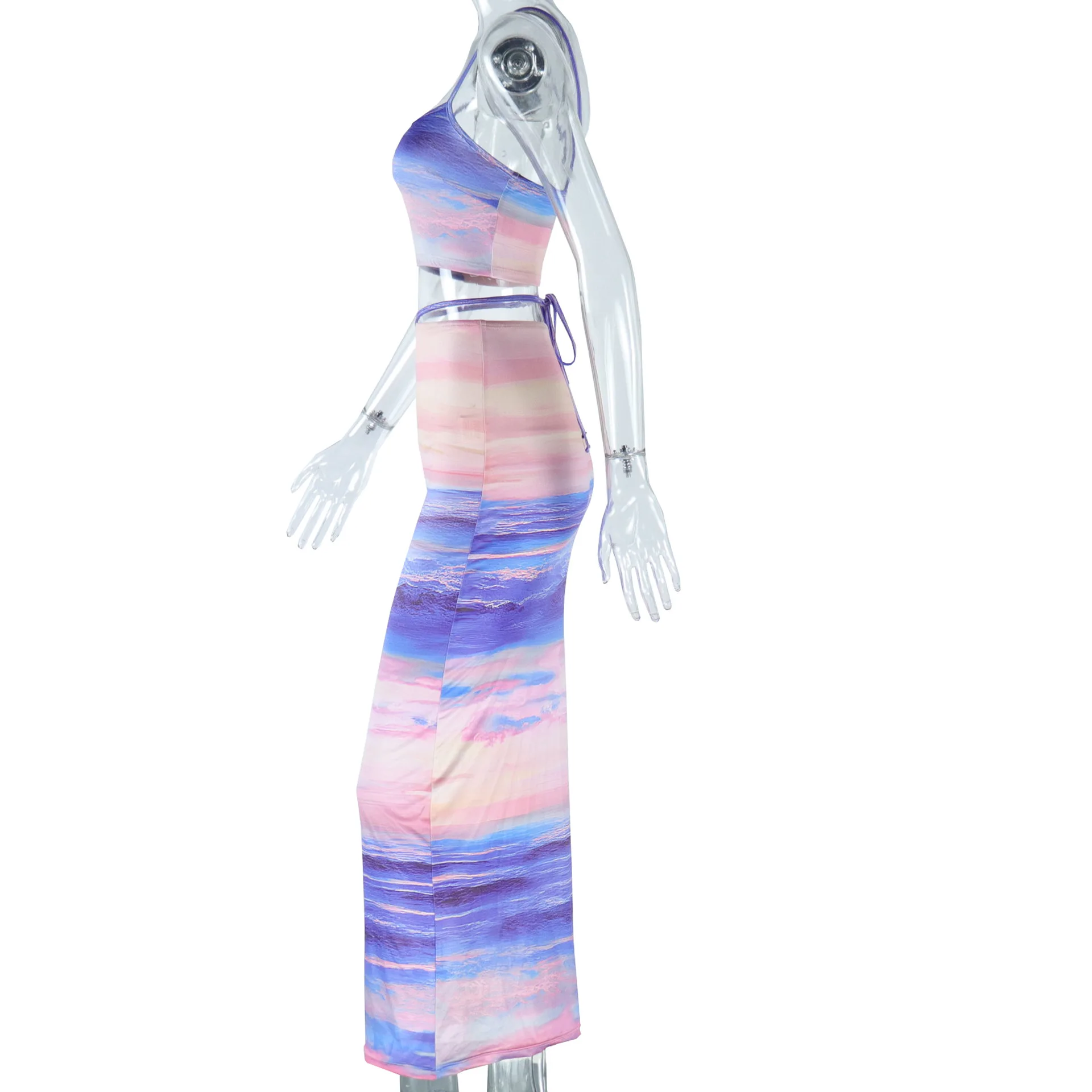 Spaghetti Strap Crop Top and Long Pencil Skirt 2 Piece Set Elegant New Printed Fall 2023 Women Clothes