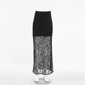 Custom 2026 Sexy Hollow Lace Skirt Elegant A-line Long Skirt Black Double Layers Skirt Design for Women