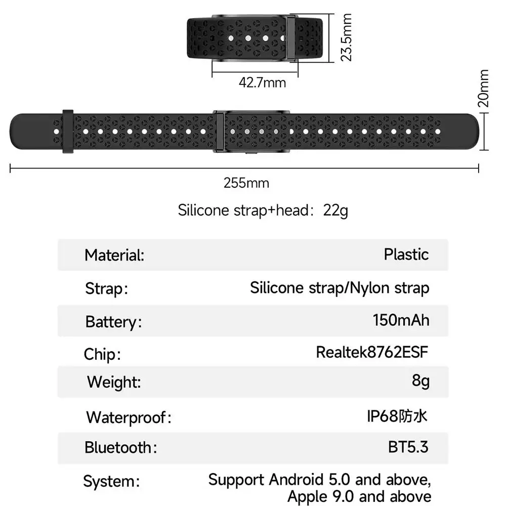 Health Tracker Pedometer Heart Rate Vibration Alert Sport Android IOS Compatible IP68 Waterproof No-screen Smart Bracelet Band