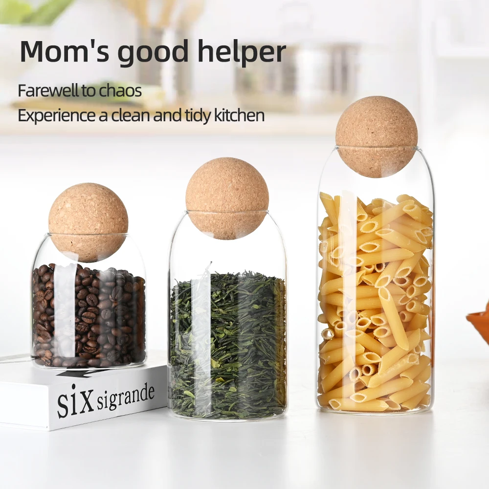 3pcs High Borosilicate Airtight Glass Spice Storage Jar Set With Cork ...