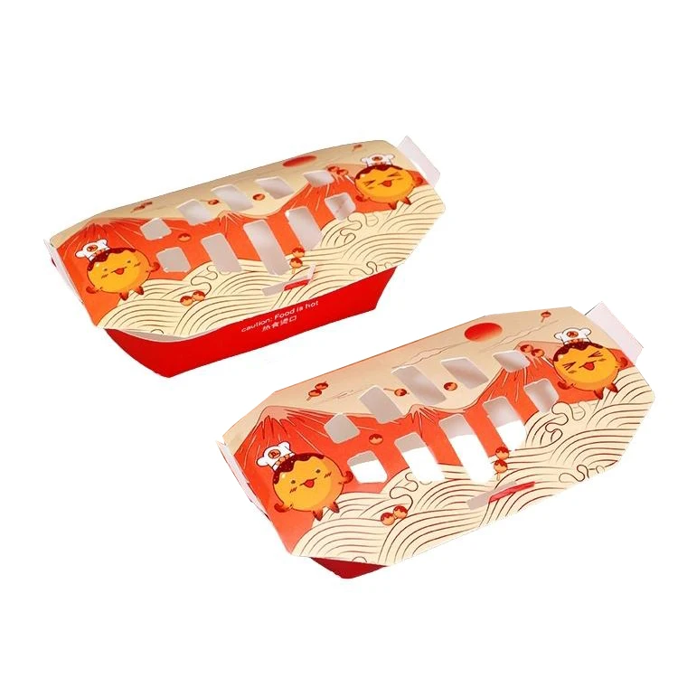 Food Grade Disposable Takeout Packaging to Go Japanese Octopus Balls Containers Custom logo Printing Takeout Food Takoyaki Box