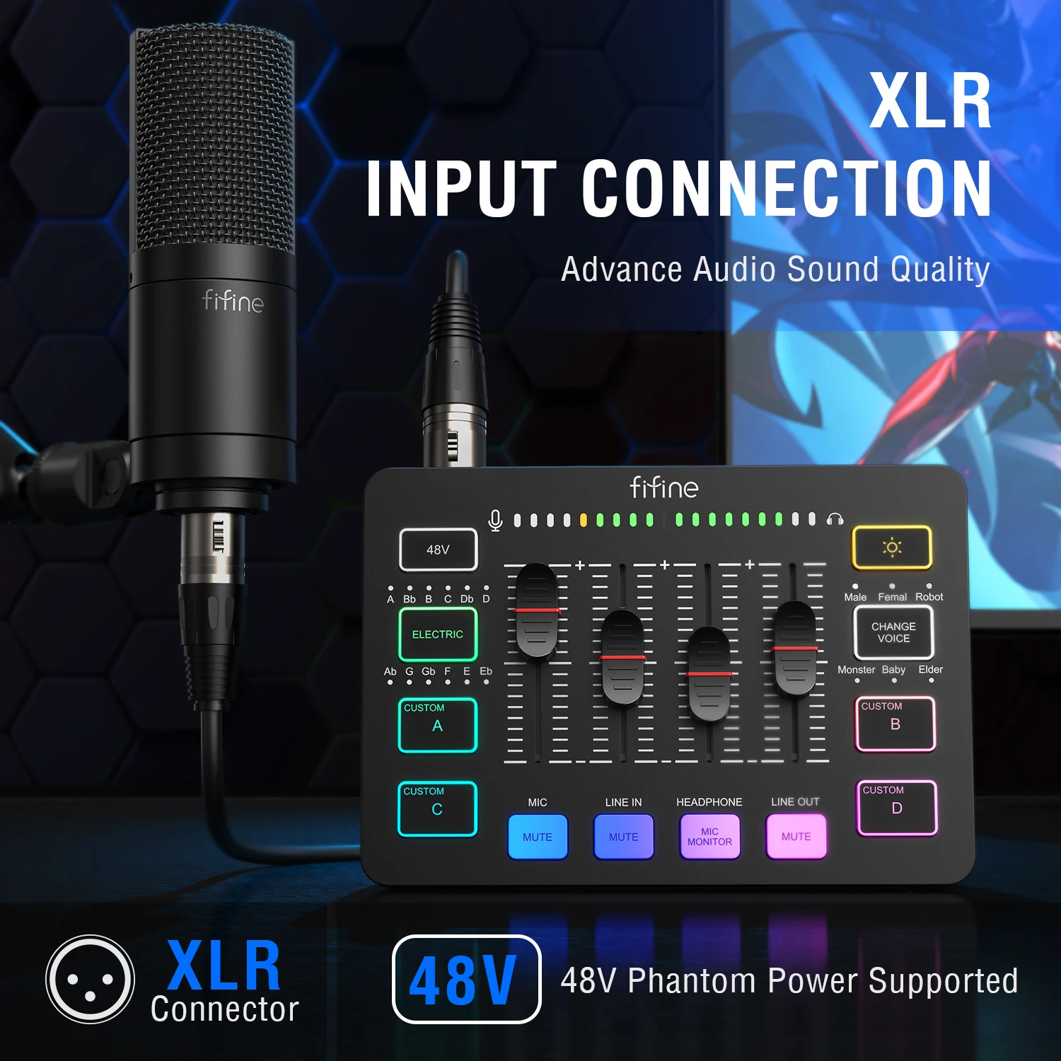 For Fifine SC3 XLR Podcast Audio Sound Card USB PC Recording Studio Portable Live Streaming Audio Interface Mixers