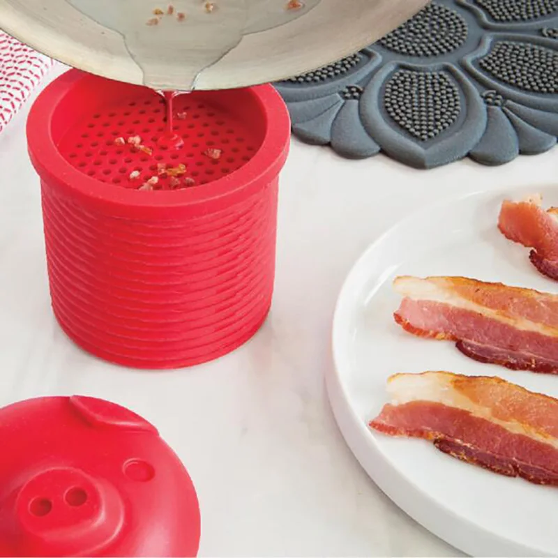 Cute Cartoon Silicone Bacon Grease Container & Strainer, Pig Can