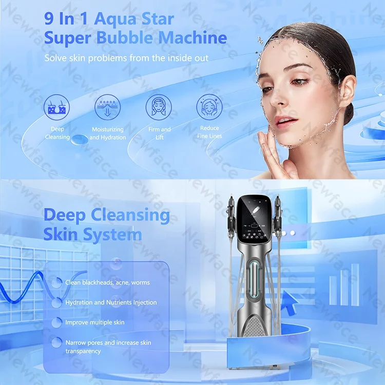 NewFace 2023 CE Best Hydra Machine 9 in 1 H2o2 Nano Introduction Aqua Peel Hydrodermabrasion Beauty Facial Hydration Equipment