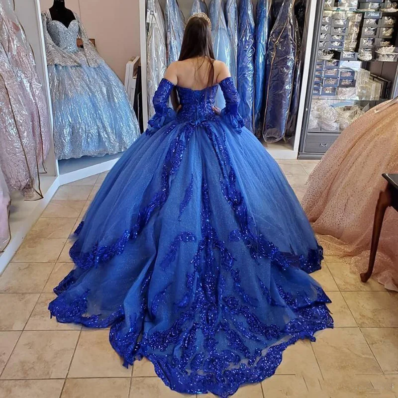 QD1631 Royal Blue Quinceanera Dresses Ball Gown Puffy Tulle Lace Appliques  Beaded 2025 New Sweet 16 Dresses Party Prom Gowns