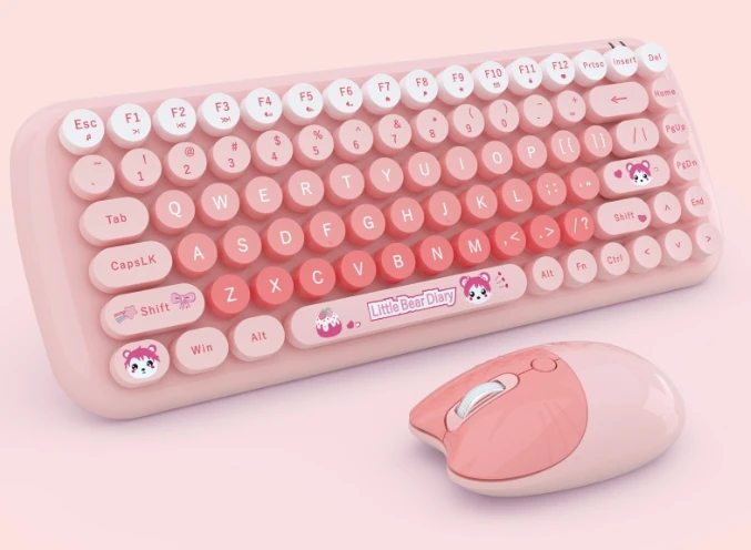 MOFIIかわいいピンクキャンディー100キーワイヤレスキーボードと
