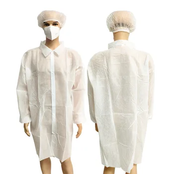 Disposable Lab Coat Nonwoven PP/SMS Visiting lab Gown with Knitted Cuff and Collar Multiple Colors Available Real Factory