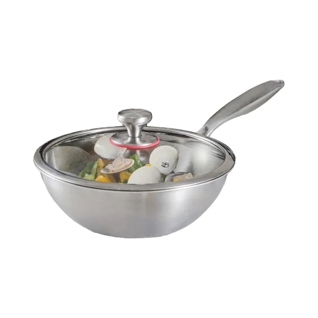 SUS304 Five-Layer Stainless Steel Chinese Style Wok Double Handle Nonstick Coating Gas Stove Friendly Five-Layer Kitchen